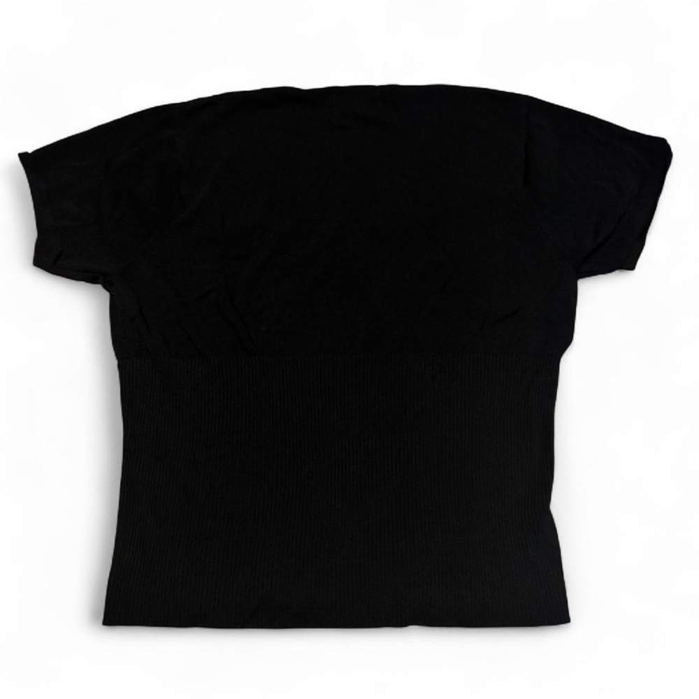 Y2K Black Twist Front Ribbed Knit Tee Indie Soft Grunge Babecore Top XL - Picture 3 of 4